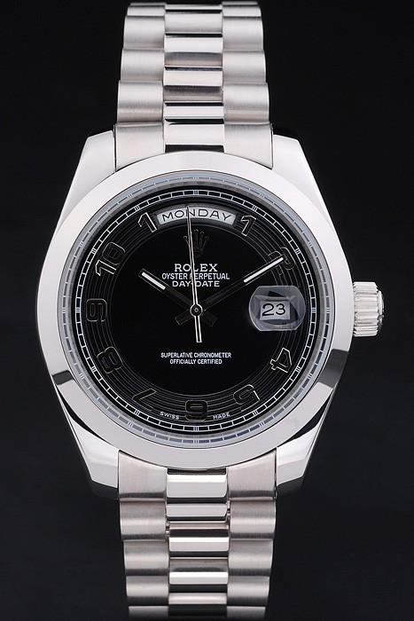 Swiss Rolex Day-Date Stainless Steel Bracelet Black Dial 80294