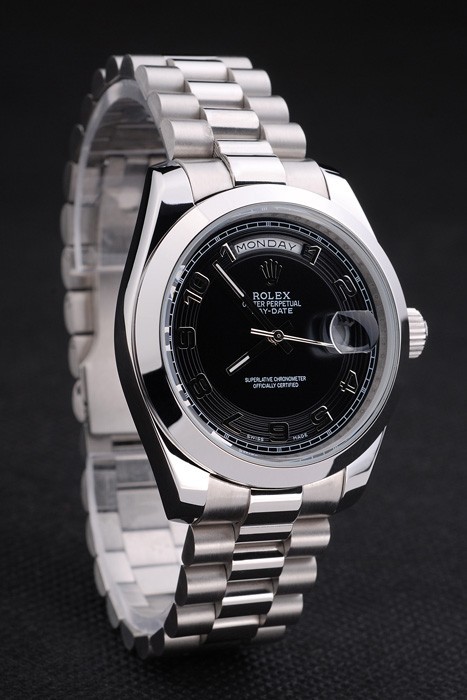 Swiss Rolex Day-Date Stainless Steel Bracelet Black Dial 80294 - Image 2