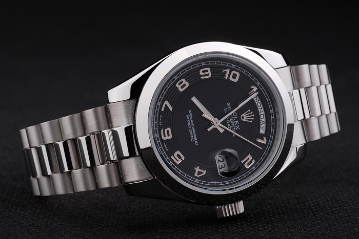 Swiss Rolex Day-Date Stainless Steel Bracelet Black Dial 80294 - Image 3