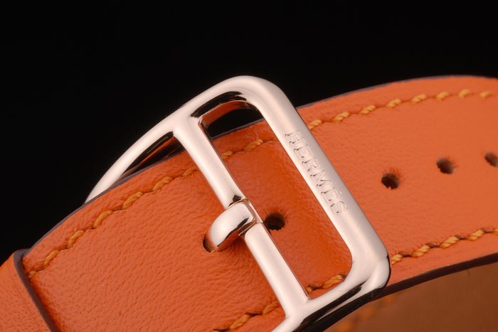 Hermes Heure H Rose Gold Bezel Orange Leather Strap White Dial 80234 - Image 6