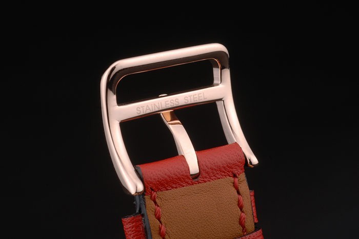 Hermes Heure H Rose Gold Bezel White Dial Red Leather Strap 80233 - Image 10