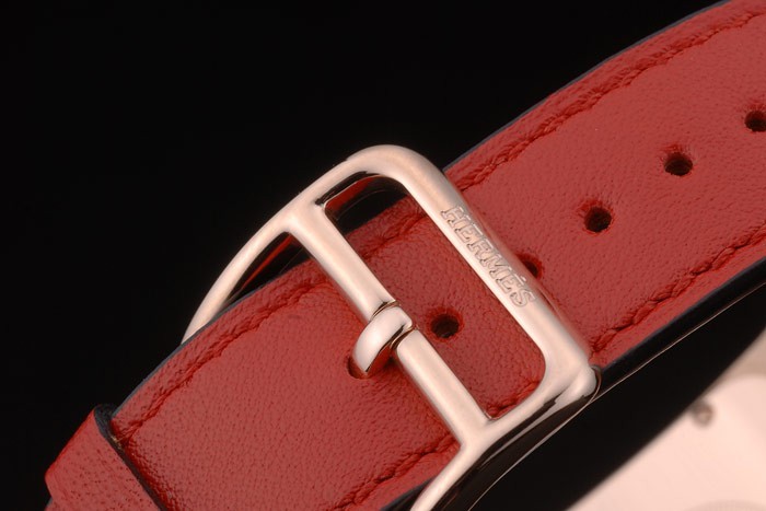 Hermes Heure H Rose Gold Bezel White Dial Red Leather Strap 80233 - Image 6