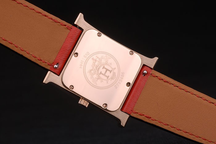 Hermes Heure H Rose Gold Bezel White Dial Red Leather Strap 80233 - Image 7