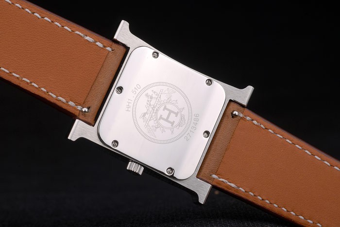 Hermes Heure H Stainless Steel Diamond Encrusted Bezel Tan Leather Strap White Dial 80232 - Image 7