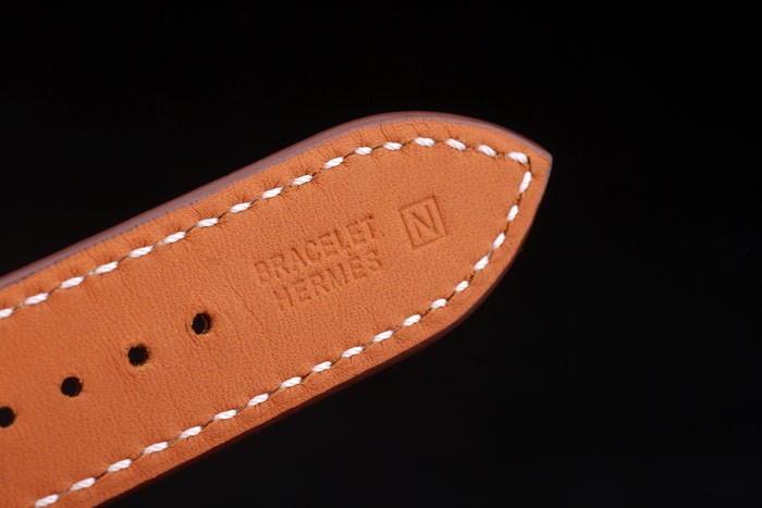 Hermes Heure H Stainless Steel Diamond Encrusted Bezel Tan Leather Strap White Dial 80232 - Image 9