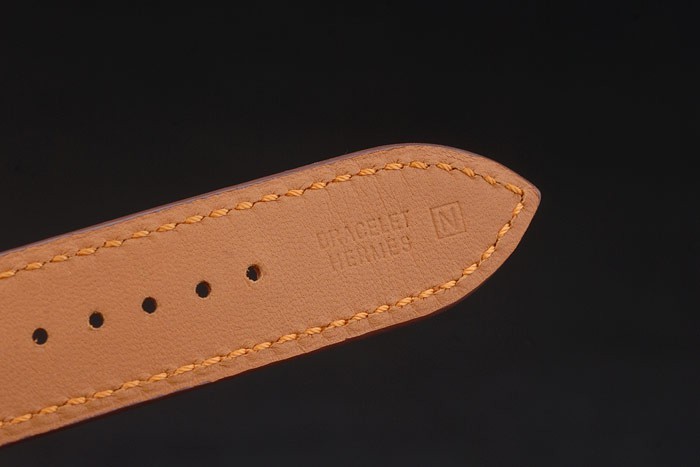 Hermes Heure H Rose Gold Diamond Encrusted Bezel Orange Leather Strap White Dial 80237 - Image 9